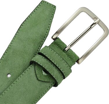 Шкіряний ремінь унісекс із натуральної замші Made in Italy, регульований, 3.5 см, шалфейно-зелений (розмір 120, 52-54)