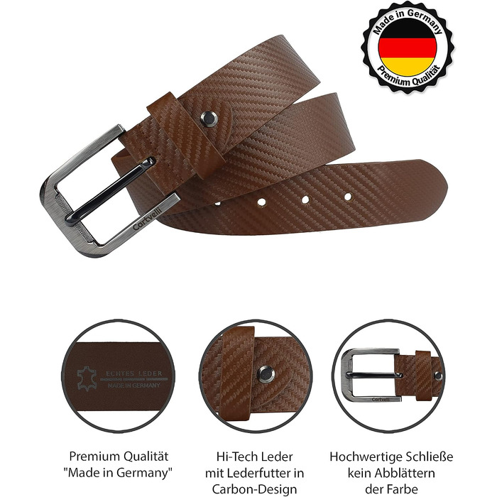 Шкіряний ремінь чоловічий Premium Carbon Cognac Brown (коньячний коричневий), натуральна шкіра, ширина 40мм, Made in Germany, у подарунковій коробці