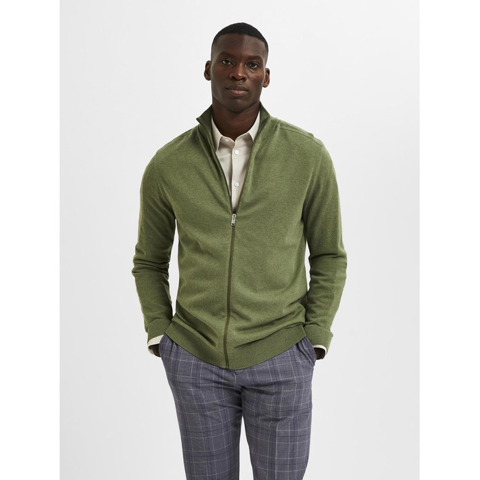 Чоловічий в'язаний кардиган на блискавці SELECTED HOMME, колір Vineyard Green (меланж), розмір L