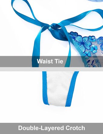 AEAU Комплект спідньої білизни: мереживний бюстгальтер та танга, прозорий, push-up, мереживний, квітковий, S-XL (блакитний, M)