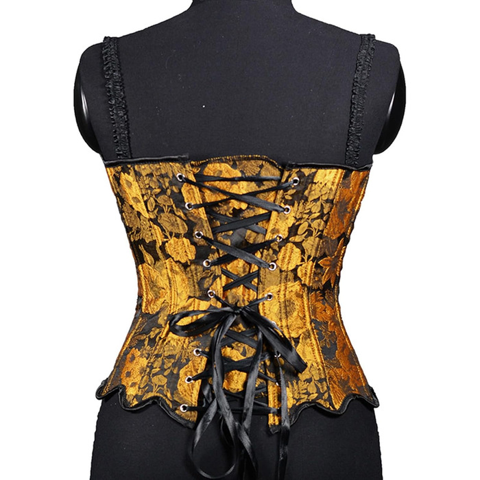 Жіночий корсет повний бюст, корсаж, корсет для Октоберфесту, готичний топ, вінтажна корсаж, бюстєль, корсет середньовічний, жакард, сатин, квітковий, з кісточками, повна груди, спідня білизна, на Хелловін, карнавал, корсет на шнурівці, жовтий колір