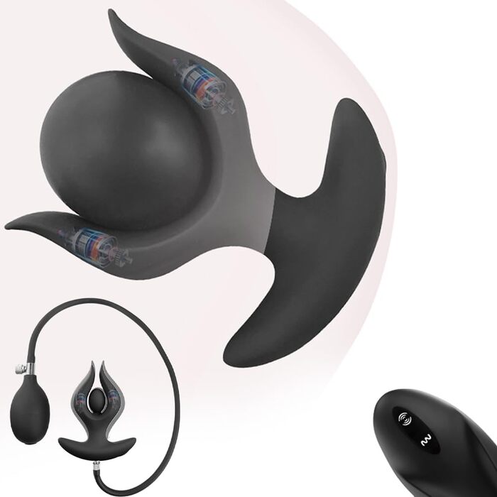 Надувний анальний вібратор Jpscor для чоловіків та жінок, силіконовий вібратор з 10 режимами, повітряний насос, пульт дистанційного керування, стимуляція простати, секс-іграшки для пар (чорний)