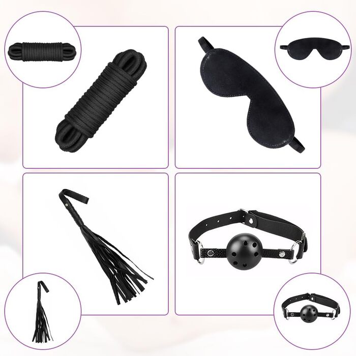 Набір для БДСМ-фетишу, 34 шт. (чорний та фіолетовий): кайдани, щипці для сосків, маска для очей, прічка. Ідеальний для початківців та досвідчених