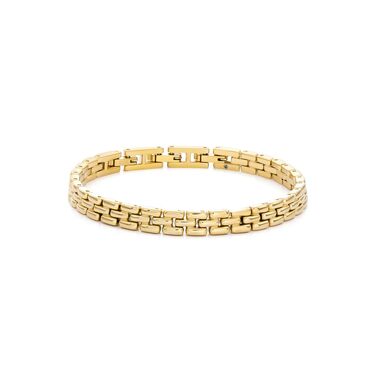 Чоловічий браслет Fossil зі сталі та шкіри з розкладним замком, колір Butter-Gold