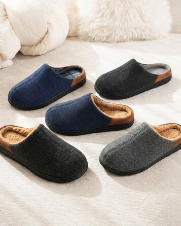 Чоловічі теплі зимові капці LongBay з ефектом пам'яті (Memory Foam) та підкладкою Sherpa, в'язані, чорні, розмір 43 EU