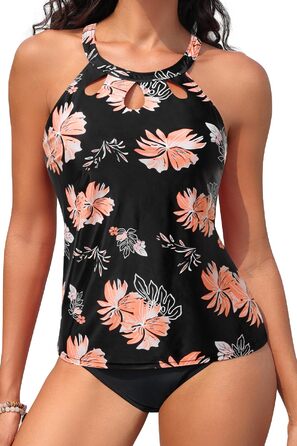 Танкіні купальник Yonique для жінок, великі розміри, квітковий принт, чорний колір