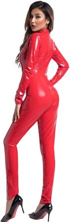 Комбінезон з латексу OuLen для жінок, PVC, еластичний, на блискавці, червоний, 3XL