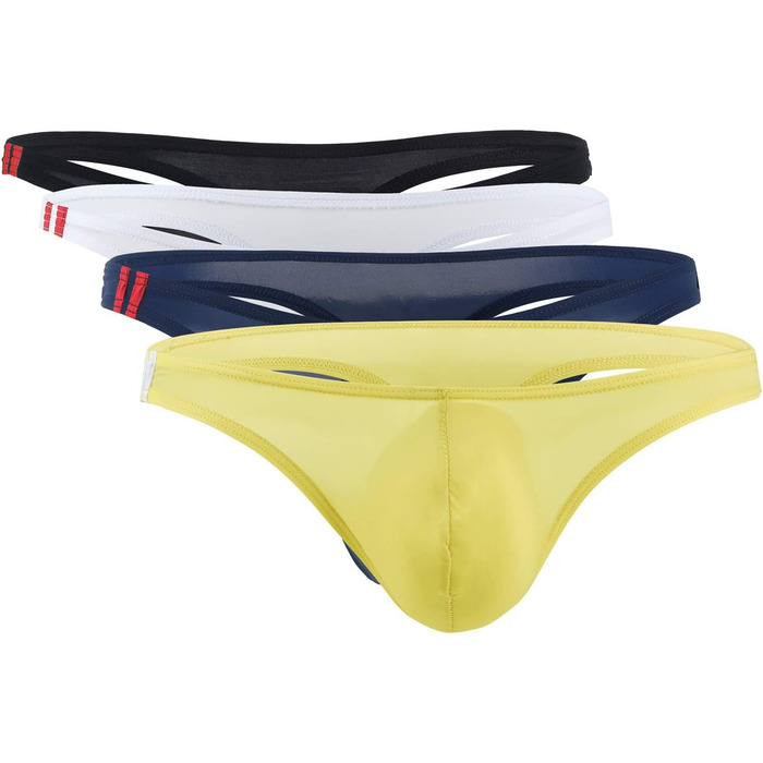 Танга чоловічі Panegy з тонкого льону, низька посадка, бікіні, T-back, набір 3/4/5 шт., багато кольорів (L, чорний+білий+фіолетовий+жовтий (4 шт))