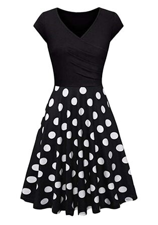 Сукня жіноча A-силуету з V-поглибленням, квіткова принт, чорна в горошок, розмір L. Сукня в стилі 1950-х