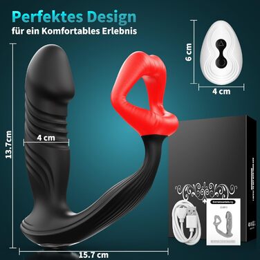 Вібратор для чоловіків для стимуляції простати Timzeit - анальний вібратор, кільце для пеніса з пультом дистанційного керування та додатком, анальний плагін з 9 режимами вібрації та 9 функціями імпульсу. Іграшка для дорослих.