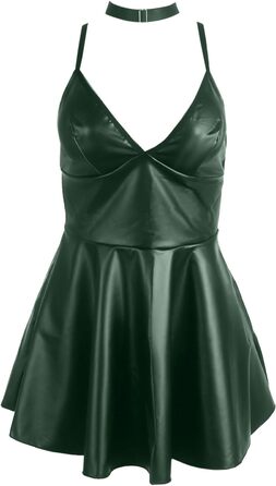 Сукня з еластичної шкіри (PU-шкіри) Wetlook, сексуальна сукня з еластичної шкіри для повних жінок, клубний одяг, сукня з глибоким V-подібним вирізом, елегантна, curvy, S-2XL (С-зелений, L)