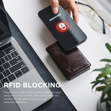 Шкіряний гаманець для карток VULKIT з RFID-захистом, Pop-Up механізмом, відділенням для купюр, монет та вікном для ID (Dutch Martin Espresso)