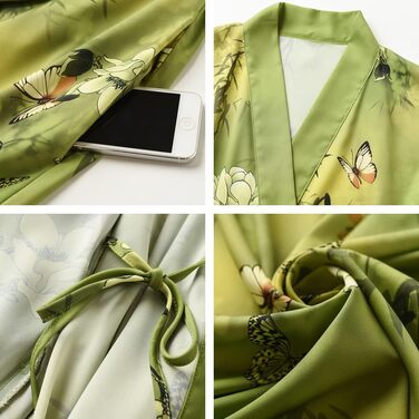 Шовковий халат-кімоно Ledamon для жінок, 100% шовк, класичний квітковий халат, нічна сорочка (один розмір, зелений/жовтий)