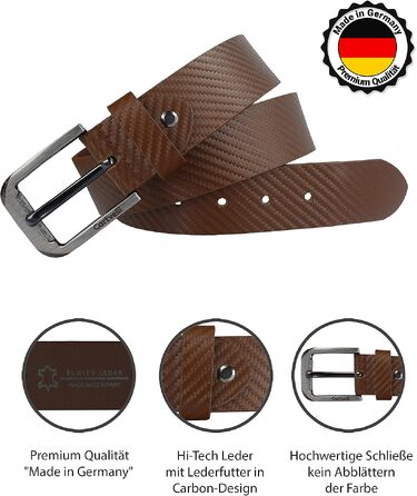 Шкіряний ремінь чоловічий Premium Carbon Cognac Brown (коньячний коричневий), натуральна шкіра, ширина 40мм, Made in Germany, у подарунковій коробці