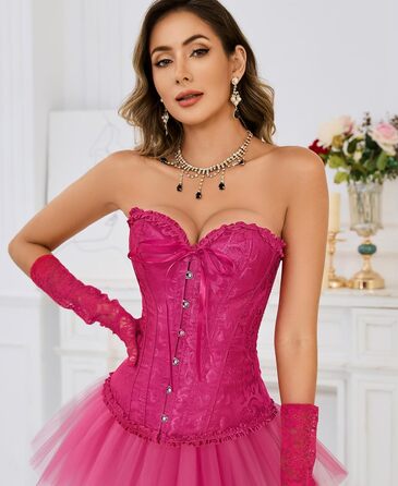 Корсет-бра XZQTIIVE для жінок, готичний корсет з мереживом, топ-бюстгальтер (XS, рожевий кармінний колір)