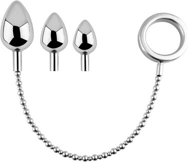 Набір металевих анальних розширювачів Amazbee: 3 шт. (анальний плагін, кільце для пениса, ланцюжок) з нержавіючої сталі, гладкий та спіральний, для чоловіків, жінок, пар, BDSM іграшки