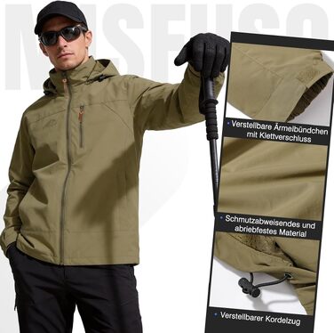 Чоловіча куртка Softshell демісезонна: вітрівка та легка дощовик-куртка для спорту, кемпінгу та активного відпочинку, дихаюча функціональна куртка з відстібним капюшоном (Khaki, S)