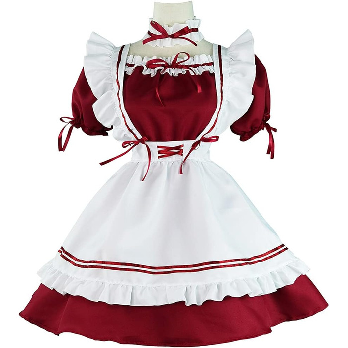Костюм французької служниці Аніме: Комплект для косплею, костюм на честь Геловіну (Бургунді, M)