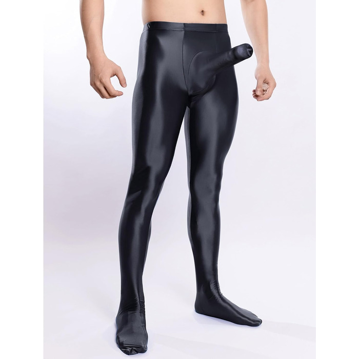 Чоловічі лосини-легінси, блискучі, з підтягнутим силуетом, з підтяжками, напівпрозорі, чорні, розмір L