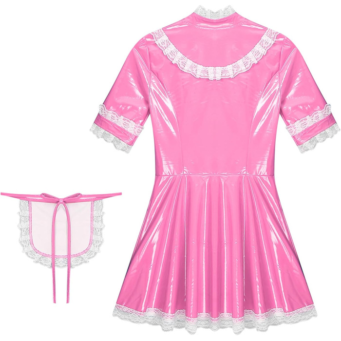 Костюм горничної FEESHOW з вологого блиску, комплект спідниці та фартуха, костюм французької горничної, карнавальний костюм, рожевий, розмір XXL