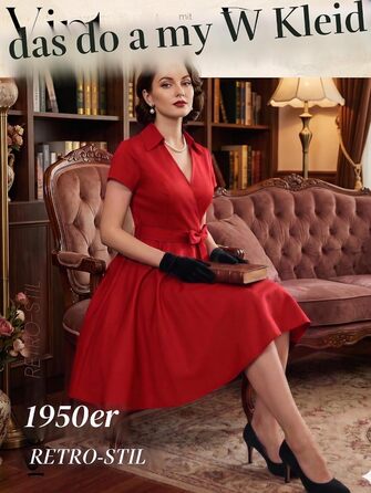 Сукня Rockabilly жіноча червона, міді, V-подібний виріз, коктейльна, вінтажна, для вечірки та весілля