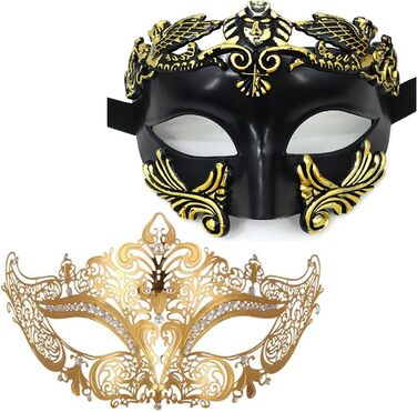Маскарадні маски для жінок та чоловіків, пара, венеціанська маска, римсько-грецька маска для Хелловіну, костюм, вечірка, бал (набір Золота Сова)
