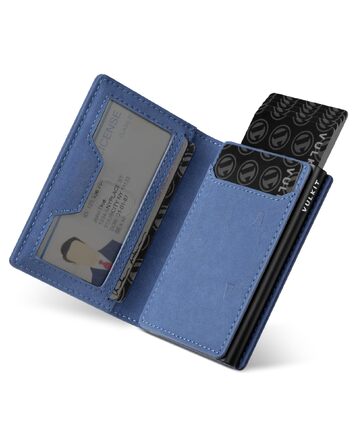 Чоловічий шкіряний гаманець-картхолдер VULKIT з RFID/NFC захистом, відділенням для монет та віконцем для посвідчення, синій