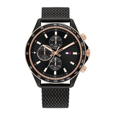 Чоловічий аналоговий кварцовий годинник Tommy Hilfiger чорного кольору з ремінцем