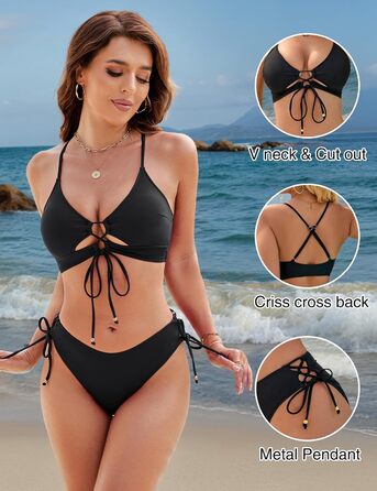 Бікіні жіночий Blooming Jelly Push-Up з вирізами та шнурівкою, чорний XL