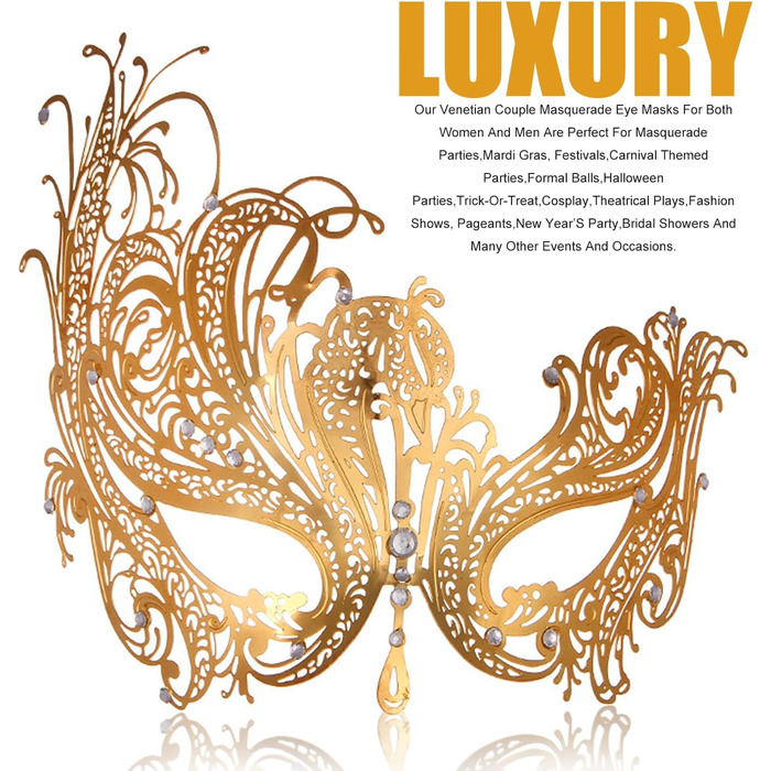 Маскарадні маски для жінок та чоловіків, пара, венеціанська маска, римсько-грецька маска для Хелловіну, костюм, вечірка, бал (Золотий Фенікс)