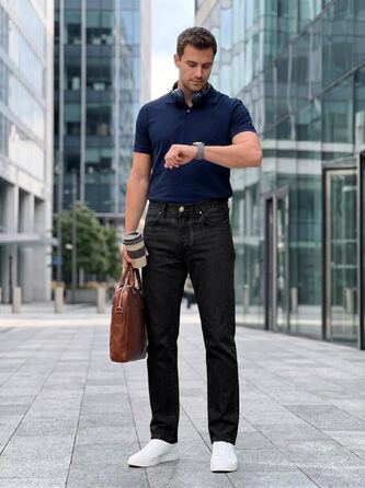 Чоловічі джинси Runcati Slim Fit з бавовни та стрейч, однотонні чорні штани для бізнесу та повсякденного носіння (36W / 32L)