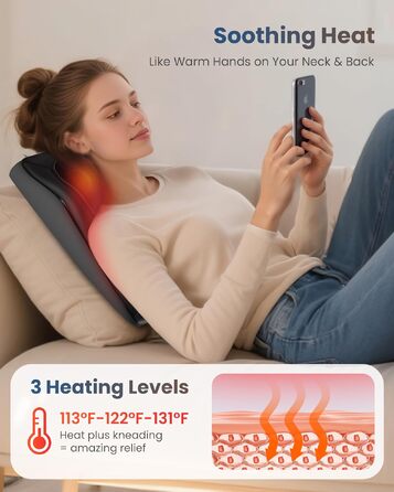 Масажер для шиї та спини COMFIER: Shiatsu 4D розминаючий масажер з підігрівом для ніг та м'язів, чорний