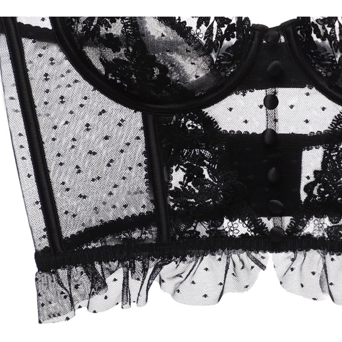 Сексуальний жіночий комплект спідньої білизни: мереживний мереживний топ-бюстгальтер та боді без кісточок, чорний, L