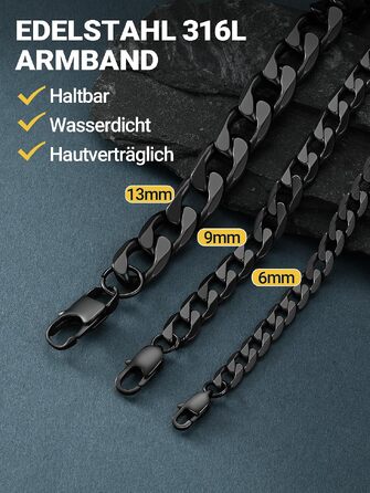 Сталевий браслет-ланцюг PROSTEEL для чоловіків та жінок, панцирний плетений браслет із нержавіючої сталі, чорний, 23 см, ширина 6 мм