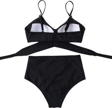 Бікіні JFAN з рюшами, пов'язка, пуш-ап, висока талія, зав'язки на спині, 2 шт. (Чорний, S)