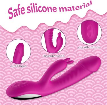 Вібратор силіконовий для G-точки з 10 режимами вібрації, нагріванням, для жінок. Кролик, Dildo, Рожевий