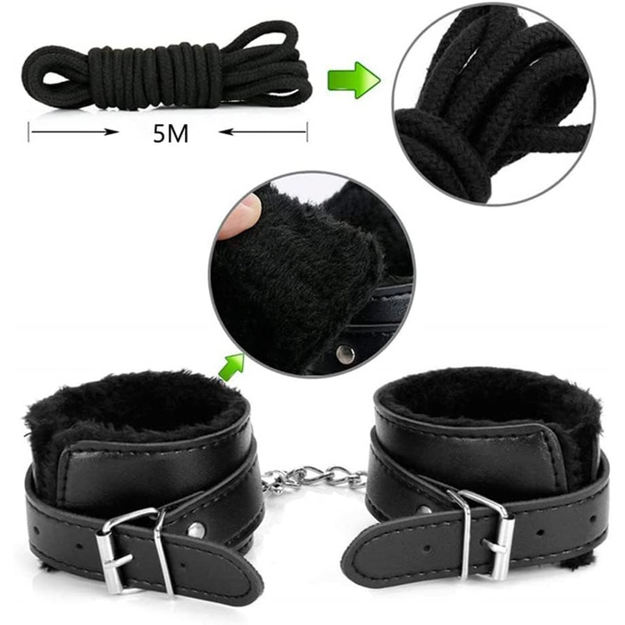 Набір для БДСМ-ігор Qoosea 26 шт: наручники, кайдани, анальні пробки, іграшки для пар. Чорний колір.