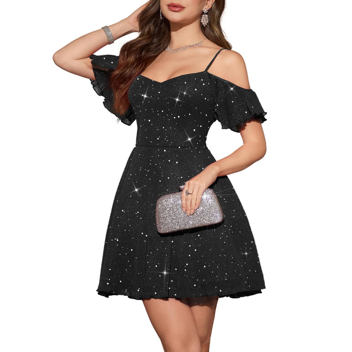 Сукня вечірня бальна з відкритими плечима Meetjen, чорна, A-силует, шорсткий тюль, короткі коктейльні сукні, розмір XXL