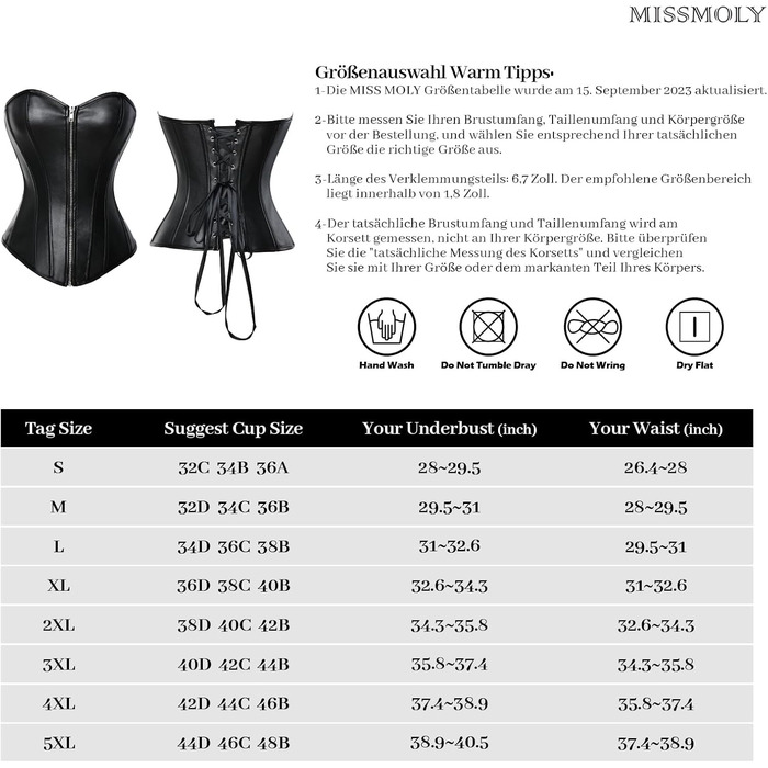 Корсет MISS MOLY з G-String, XL, чорний: вінтажний дизайн, штучна шкіра, на блискавку