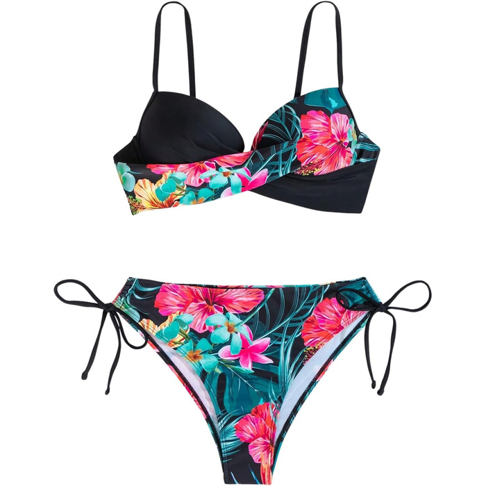 Бікіні GORGLITTER з пуш-ап, двочастинний купальник, тропічний стиль, чорний, XL