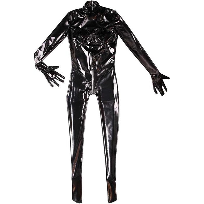 Жіночий латексний комбінезон з блискавкою для сцени та відпочинку, обтягуючий, чорний (M)