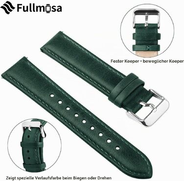 Шкіряний ремінець Fullmosa 22 мм для Samsung Galaxy Watch 46 мм, Galaxy Watch 3 45 мм, Gear S3 Frontier/Classic, колір зелений, срібляста застібка