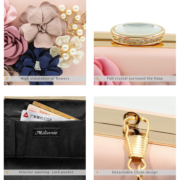 Жіночий вечірній клатч з квітковим декором для весілля та особливих подій, рожевий