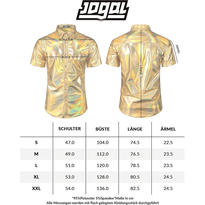 Чоловіча сорочка JOGAL з металевим блиском для вечірок та клубу, чорна (M)