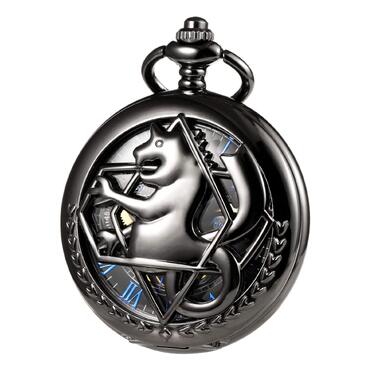 Механічний кишеньковий годинник TREEWETO Fullmetal Alchemist Steampunk Skeleton з подвійним кришкою та ланцюжком, чорний