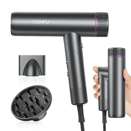 Професійний іонний фен для волосся CONFU 1700W, складаний фен з магнітним дифузором та styling-насадкою, низький рівень шуму, темно-сірий
