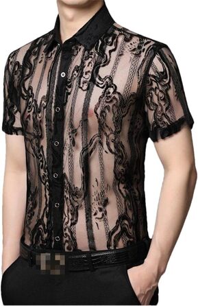 Чоловіча сорочка Deepsko з мереживом, прозора, літня, чорна