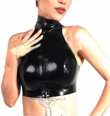Чорна латексна футболка з високим коміром без рукавів, жіноча латексна сорочка на блискавці, підходить для косплей-костюмів