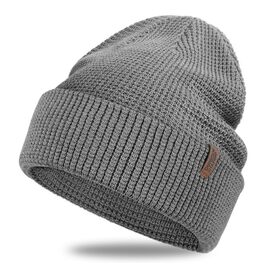 Зимова шапка з мериносової вовни Outdoor Shaping унісекс — тепла в'язана шапка з відкидним манжетом, сіра (Meliertes Grau)