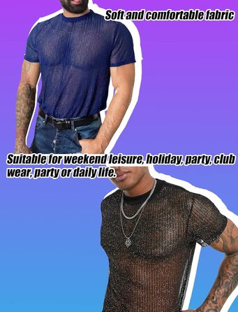 Чоловіча футболка AIEOE з блискучим дизайном - дихаюча клубна футболка з сітки, чорна